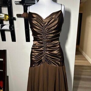 Betsy & Adam chocolate brown satin dress 🤎